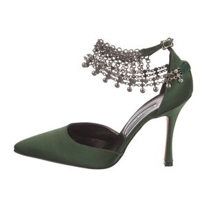 Manolo Blahnik Green and Silver Heels